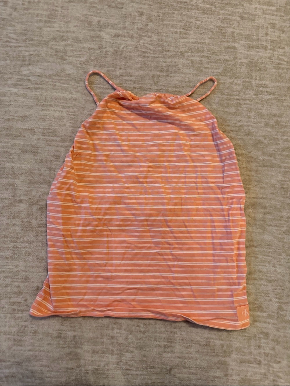 Calvin Klein Coral Pink and White Striped Spaghetti Strap Tank